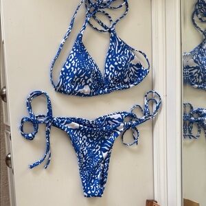 Blue and White Bikini Set